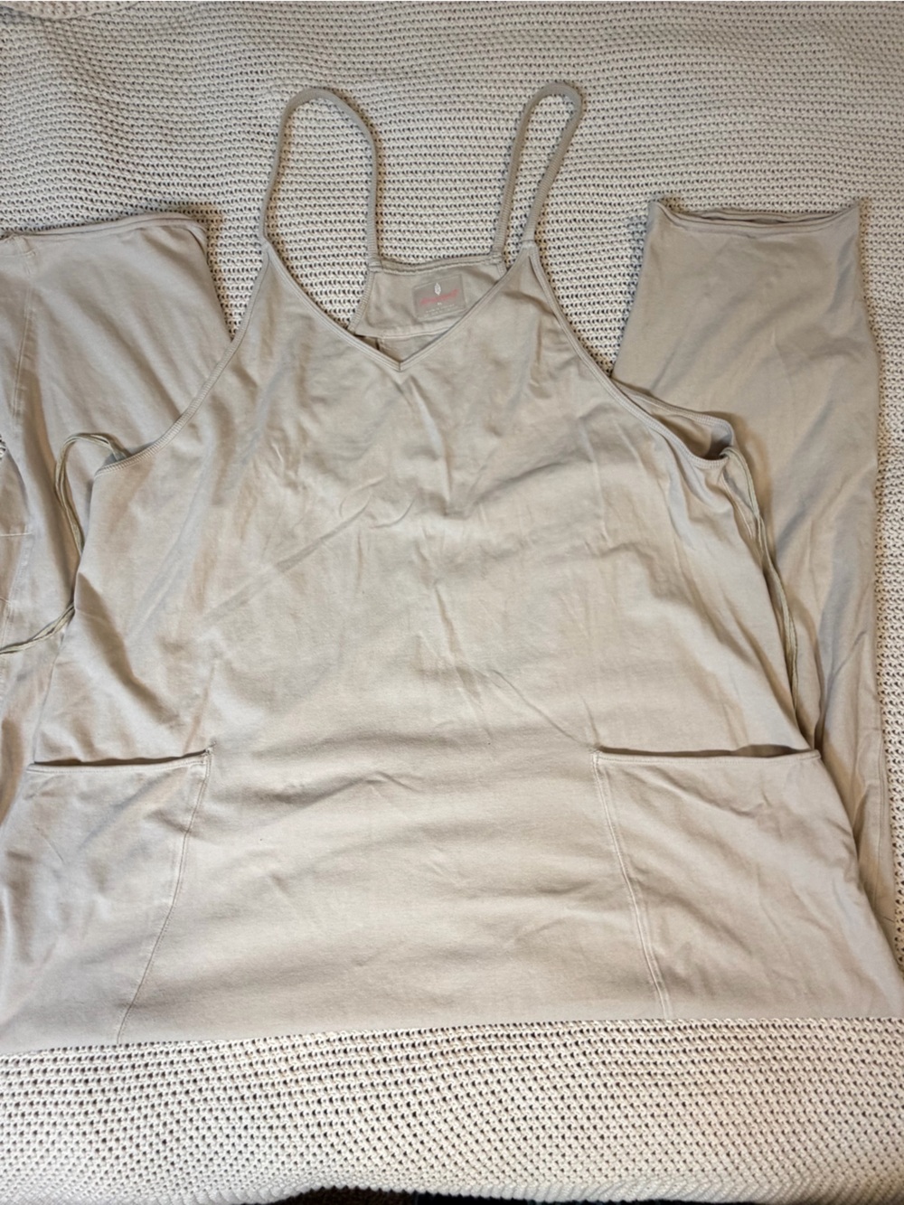 Free People Cream Spaghetti-Strap Jumpsuit with Pockets hotshot onsie